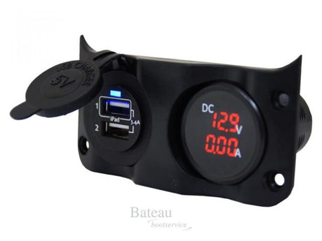 Dubbel USB & Volt/ampere meter paneel - Bateau Bootservice