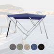 Sunmaster DeLuxe 3-boogs biminitop van 25 mm RVS, 183 cm lang, 137 cm hoog, met 600D doek. Ideaal bij lage boordgang en staand gebruik.