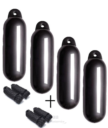 voordeel set 4 fenders 12 x 45 cm met lijn antraciet - Bateau Bootservice