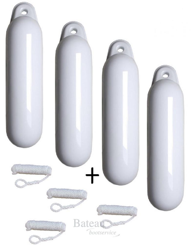 voordeel set 4 fenders 12 x 45 cm met lijn wit - Bateau Bootservice