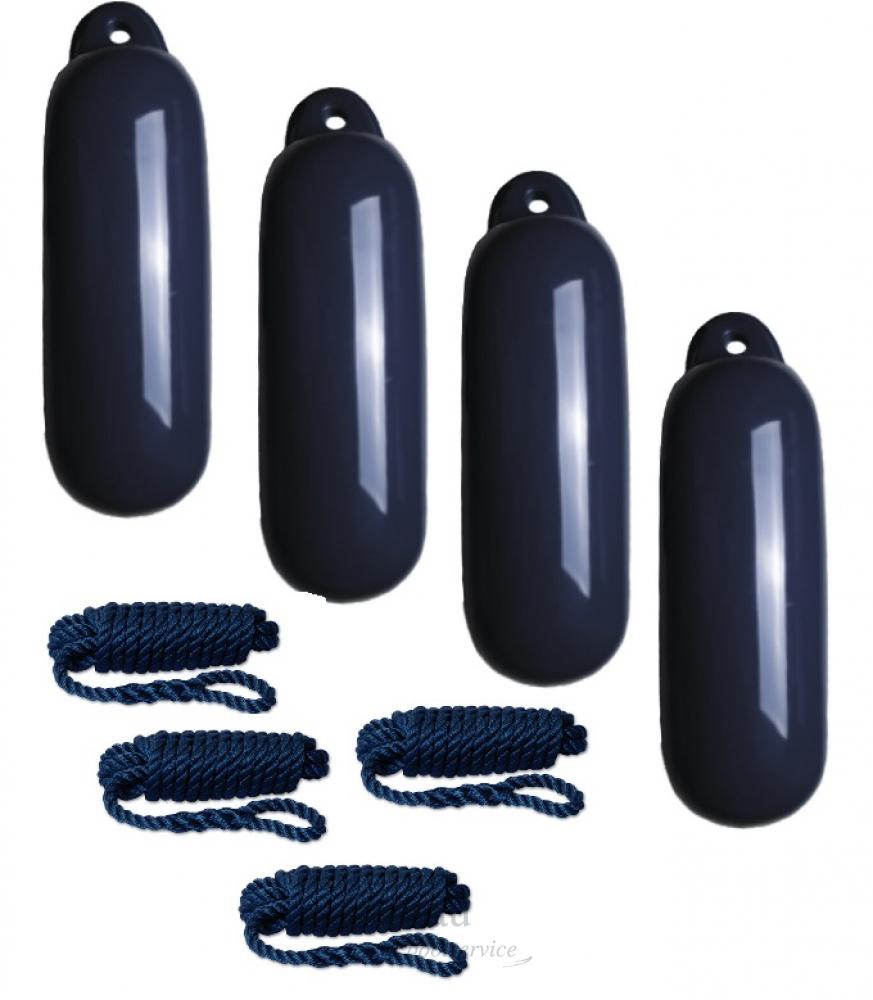 voordeel set 4 fenders 15 x 58 cm met lijn diep donkerblauw - Bateau Bootservice