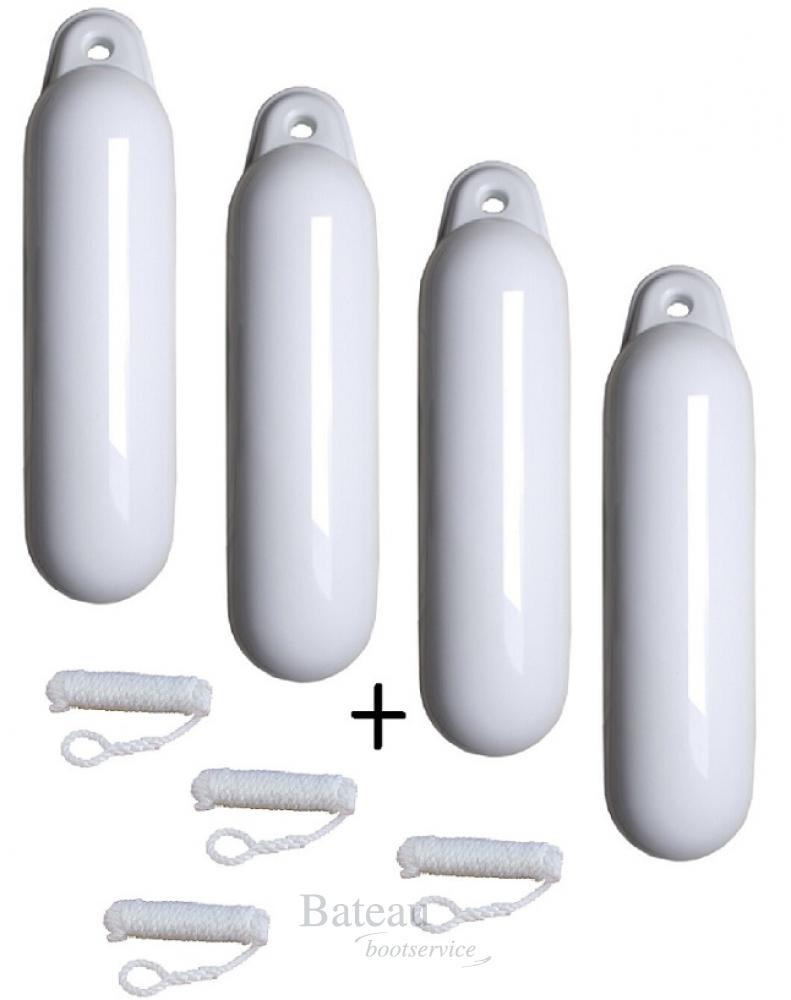 voordeel set 4 fenders 15 x 58 cm met lijn wit - Bateau Bootservice