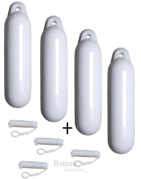 voordeel set 4 fenders 24 x 70 cm met lijn wit - Bateau Bootservice